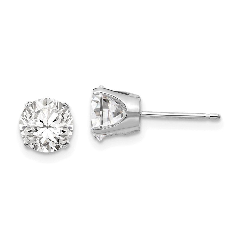 14k White Gold 6.5mm Round CZ Stud Earrings