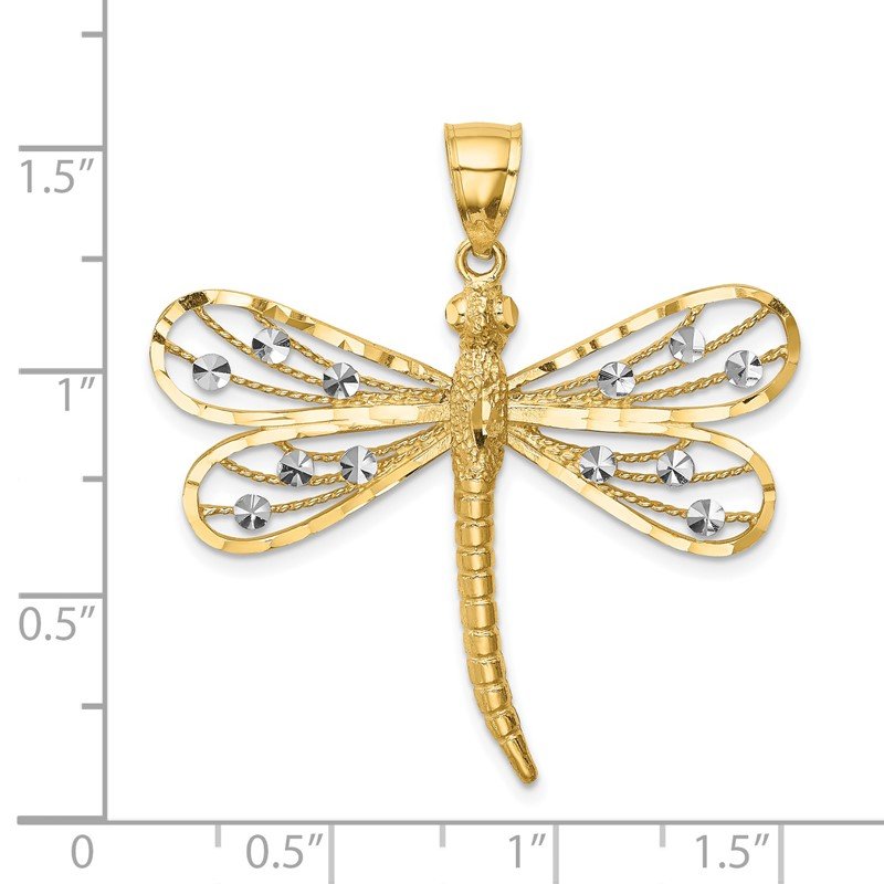 14K and White Rhodium Diamond-cut Dragonfly Pendant