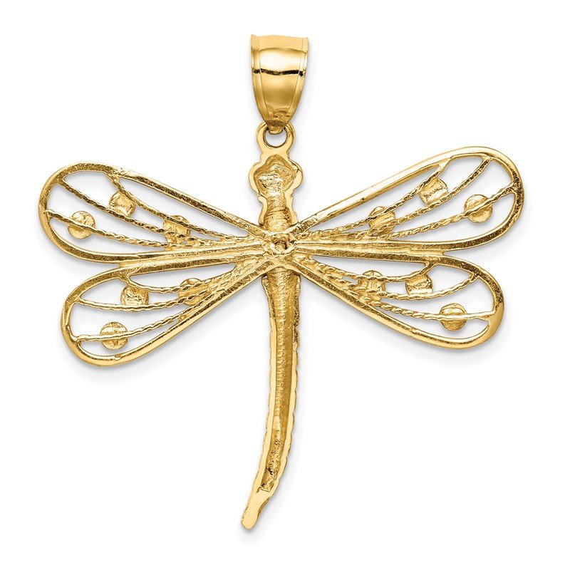 14K and White Rhodium Diamond-cut Dragonfly Pendant