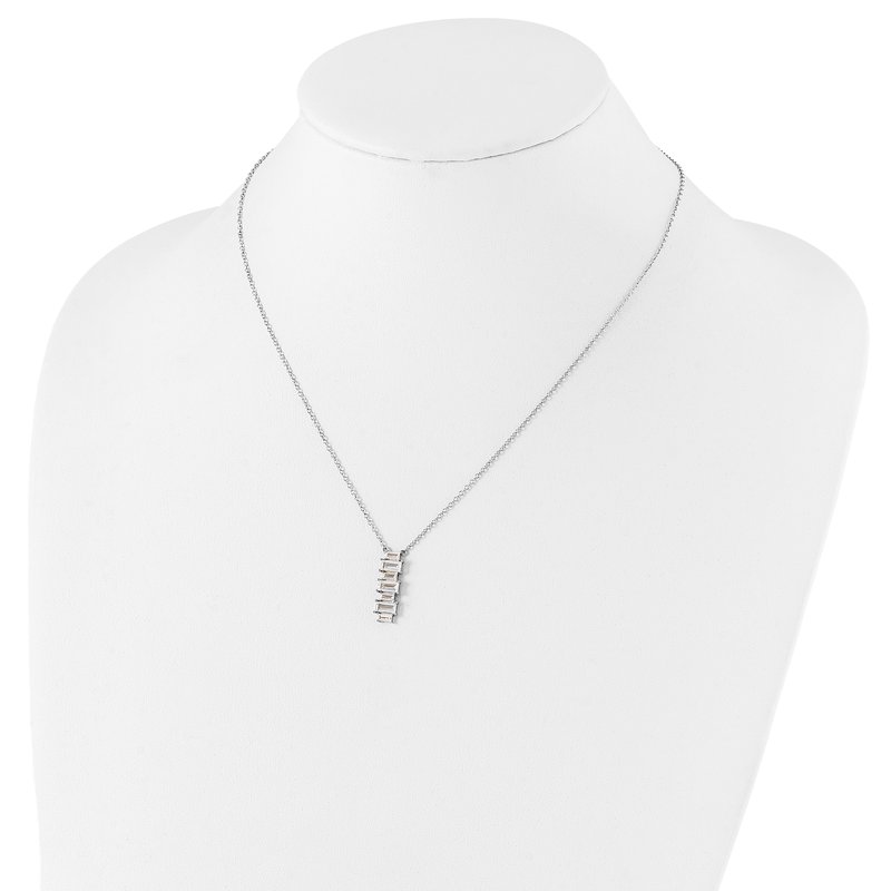 Sterling Silver Rhodium-plated Emerald-cut CZ Vertical Bar 18 Inch Necklace