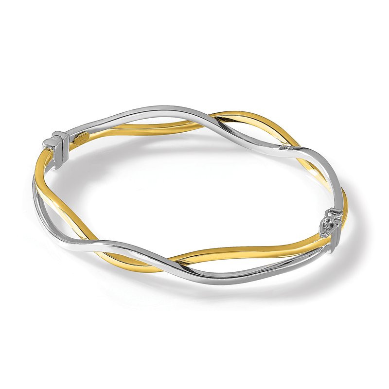 10K w/ White Rhodium Polished Twisted Bangle Bracelet