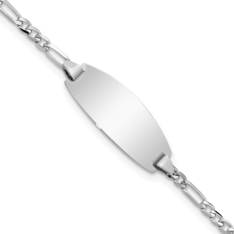 14k White Gold Polished Solid Chain/Solid Plate Figaro Link Oval 18.5x7.5mm Plate 5.5 inch Baby/Child ID Bracelet