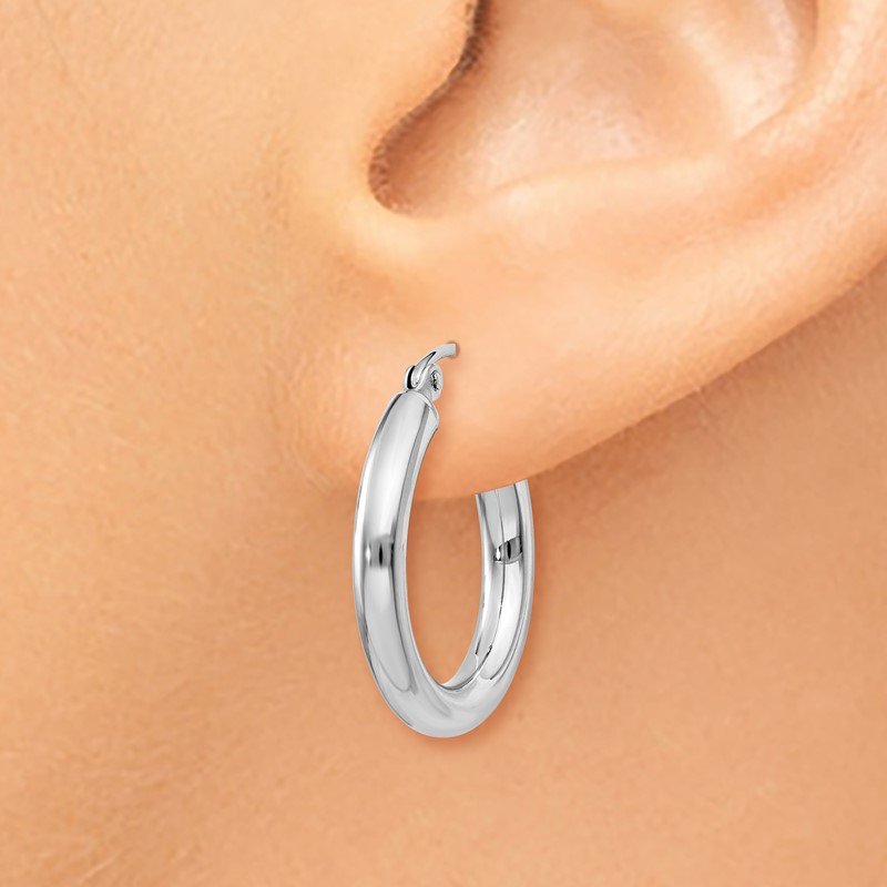 14K White Gold 3x20mm Polished Lightweight Tube Hoop Earrings
