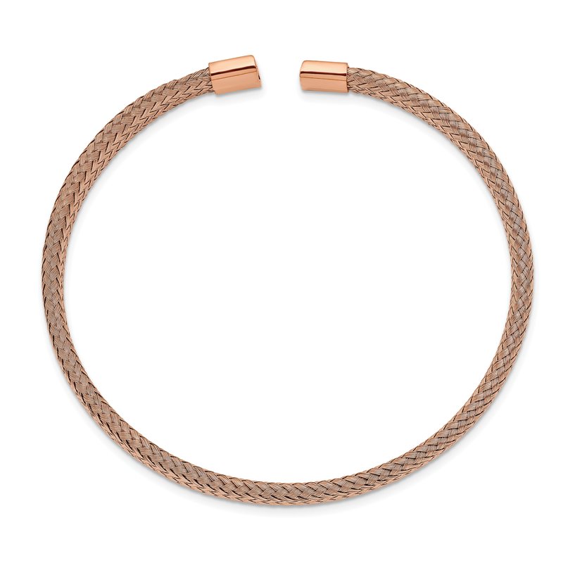 Stainless Steel Polished Rose IP-plated 6mm Mesh Wire Cuff Bangle