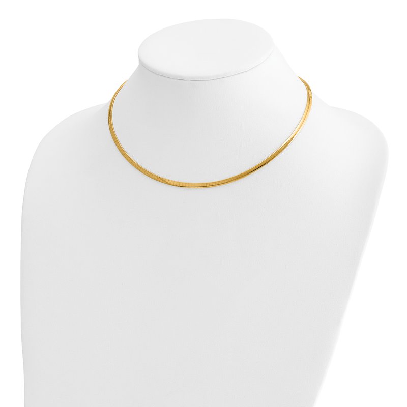 14k Two-tone 3mm Lightweight Reversible 16 inch Omega Necklace Plus 2 inch Heart Chain Extender