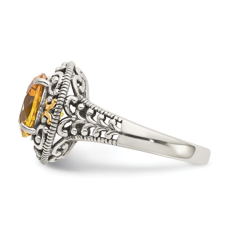 Sterling Silver with 14K Accent Antiqued Round Citrine Ring