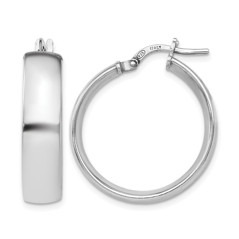 Sterling Silver RH-plated Polished Hinged Hoop Earrings