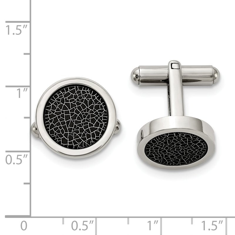 Stainless Steel Polished with Black Stoving Varnish Circle Cufflinks