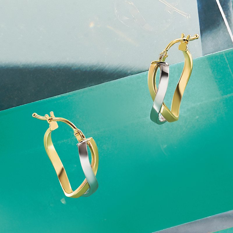 14K with Rhodium Polished Hinged Hoop Earrings