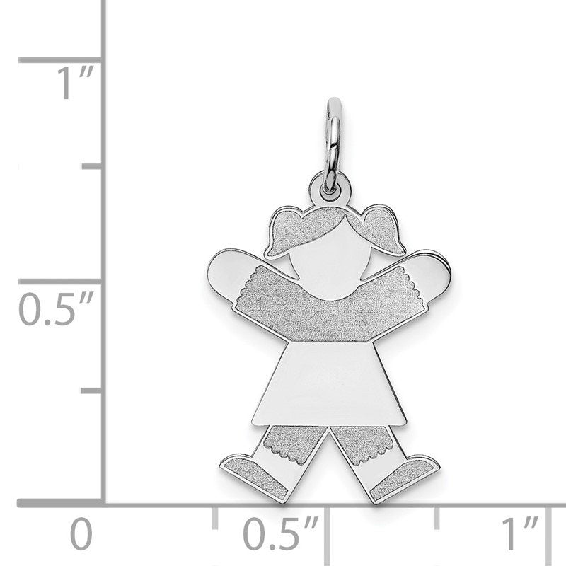14k White Gold The Kids Small Girl with Ponytails Engravable Joy Charm