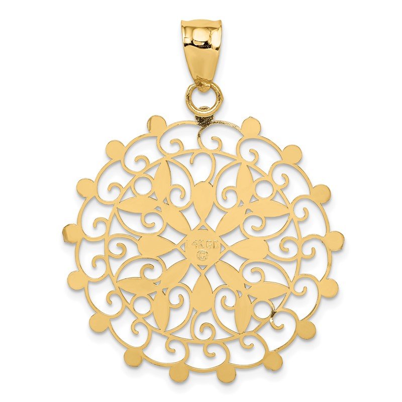 14k and White Rhodium Diamond-cut Filigree Pendant