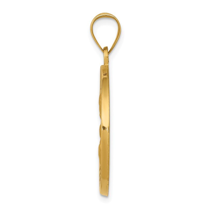 14k Polished and Satin Hollow St Joseph Medal Round Pendant
