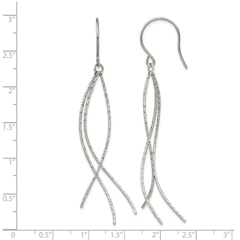 Stainless Steel Polished and Textured Dangle Shepherd Hook Earrings