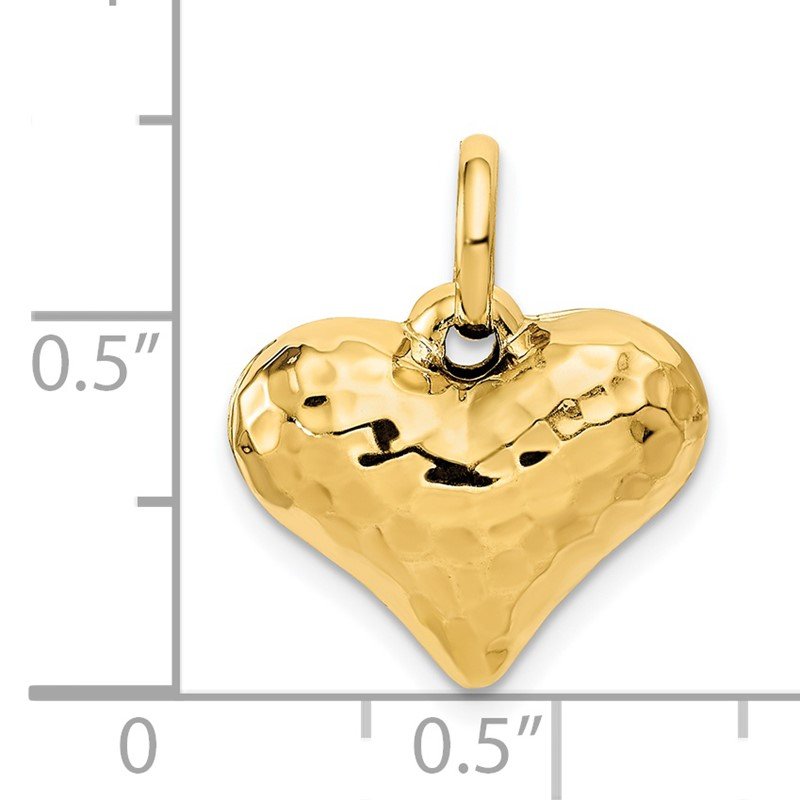 14K Polished and Hammered 3-D Puffed Heart Pendant