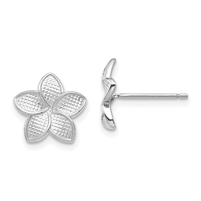 14K White Polished &amp; Textured Plumeria Post Earrings