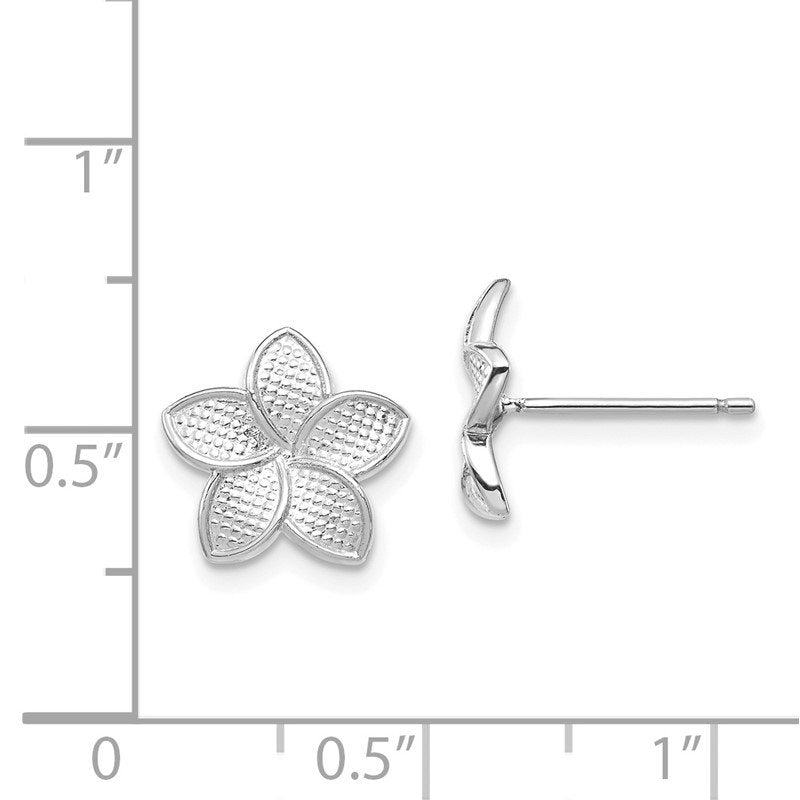 14K White Polished &amp; Textured Plumeria Post Earrings