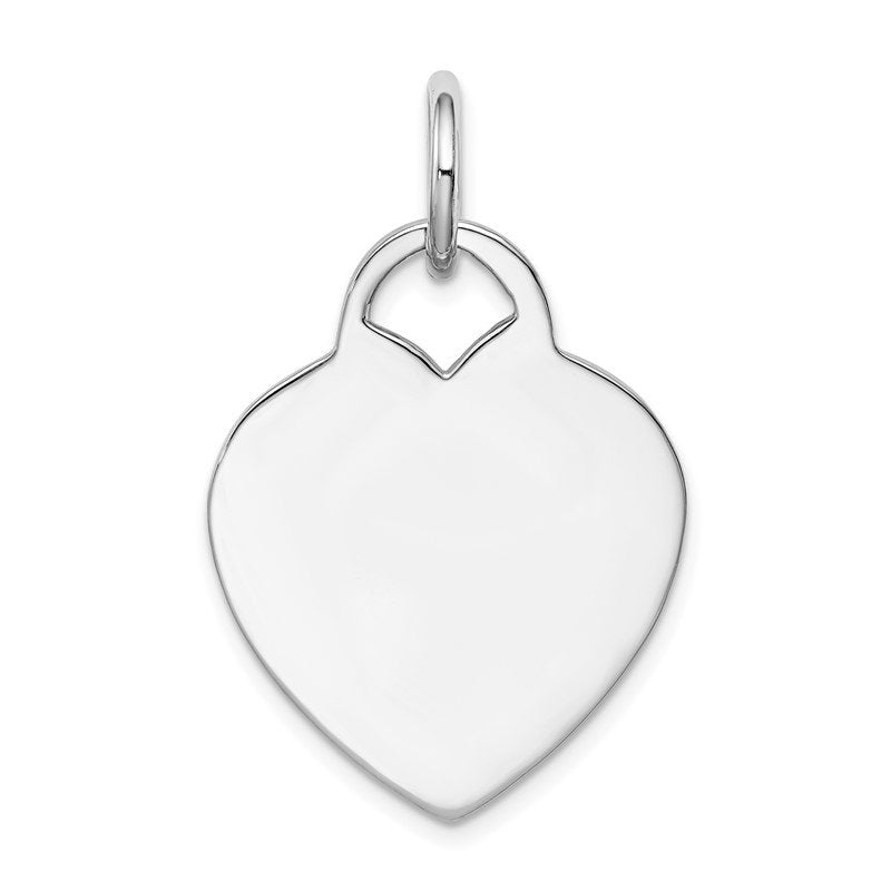 14k White Gold Polished Engravable 22mm Heart Disc Pendant