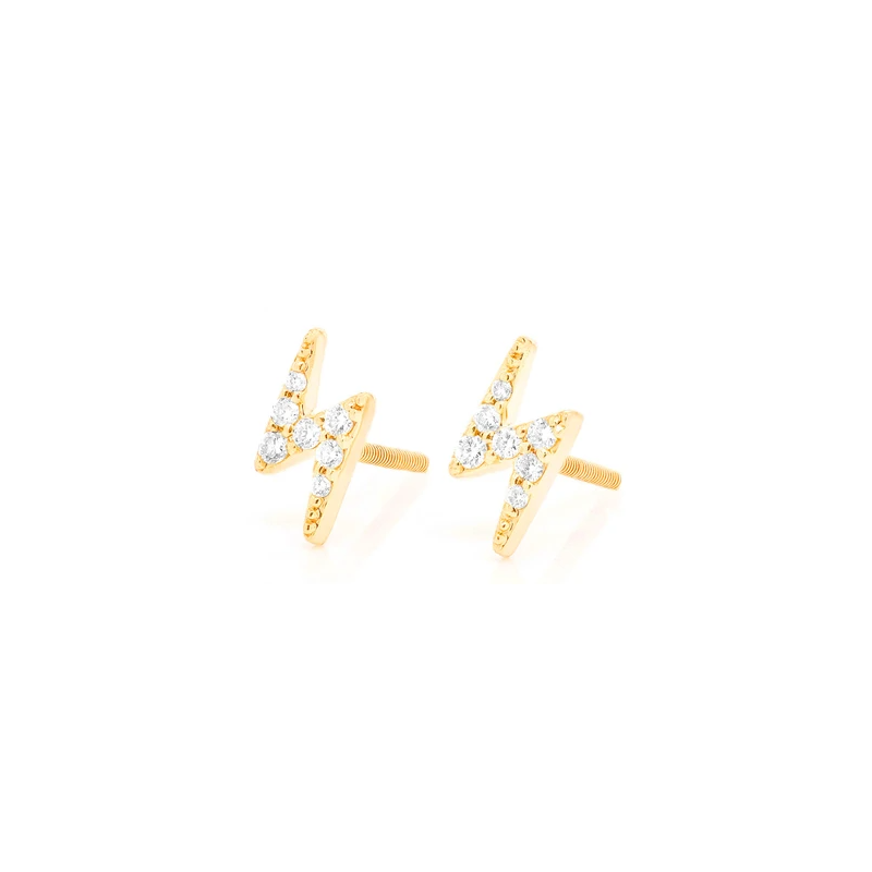 Mini Lightning Bolt Stud Earrings 14K