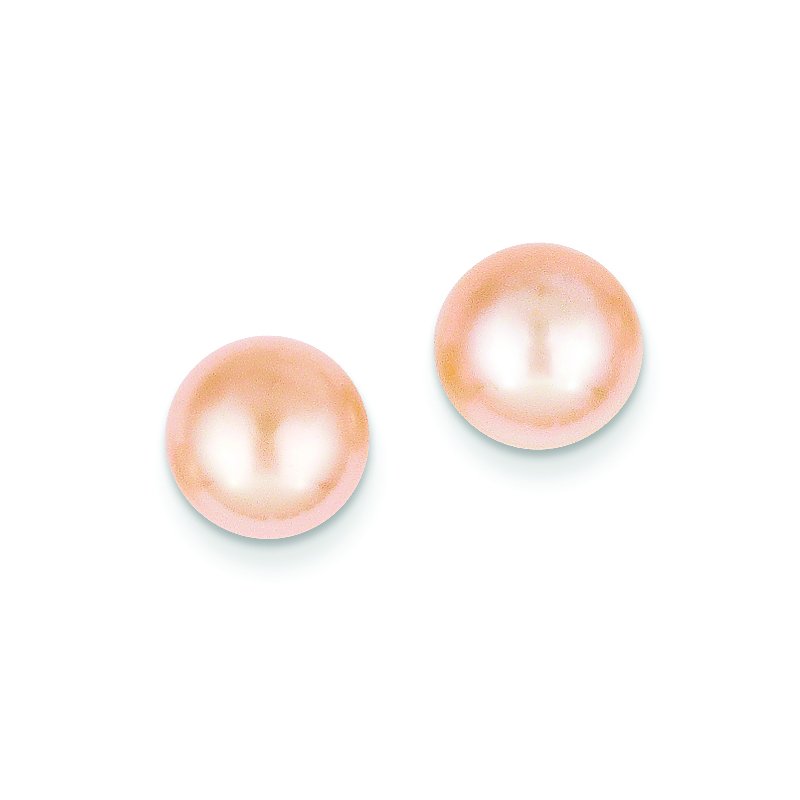 14k 9-10mm Pink Button Freshwater Cultured Pearl Stud Post Earrings