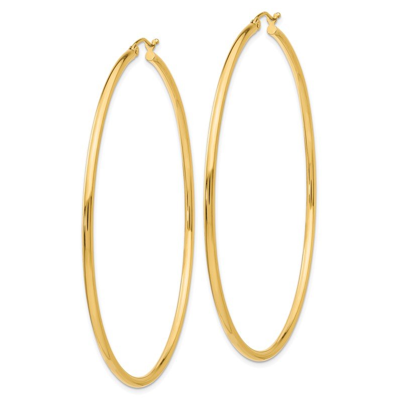 14K 2.5x65mm Polished Lightweight Tube Hoop Earrings