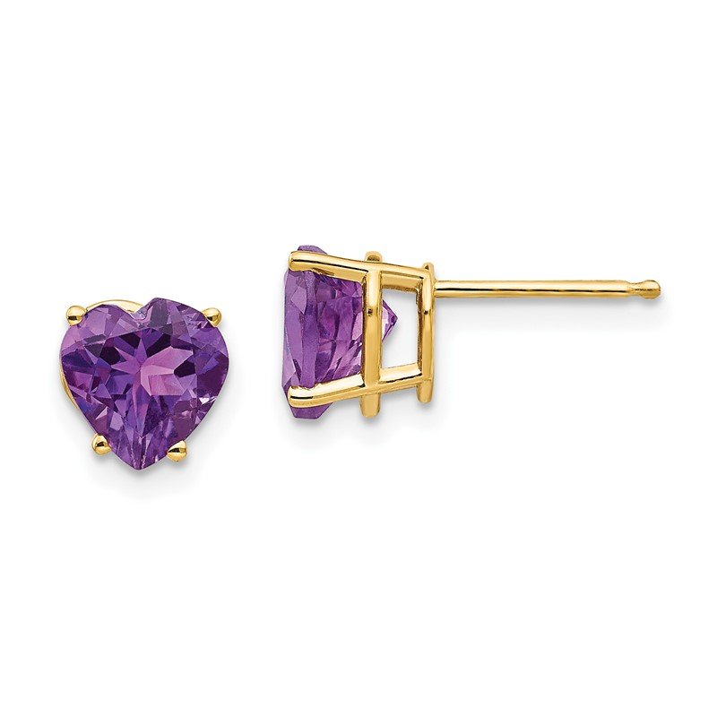 14k 7mm Heart Amethyst Post Earrings