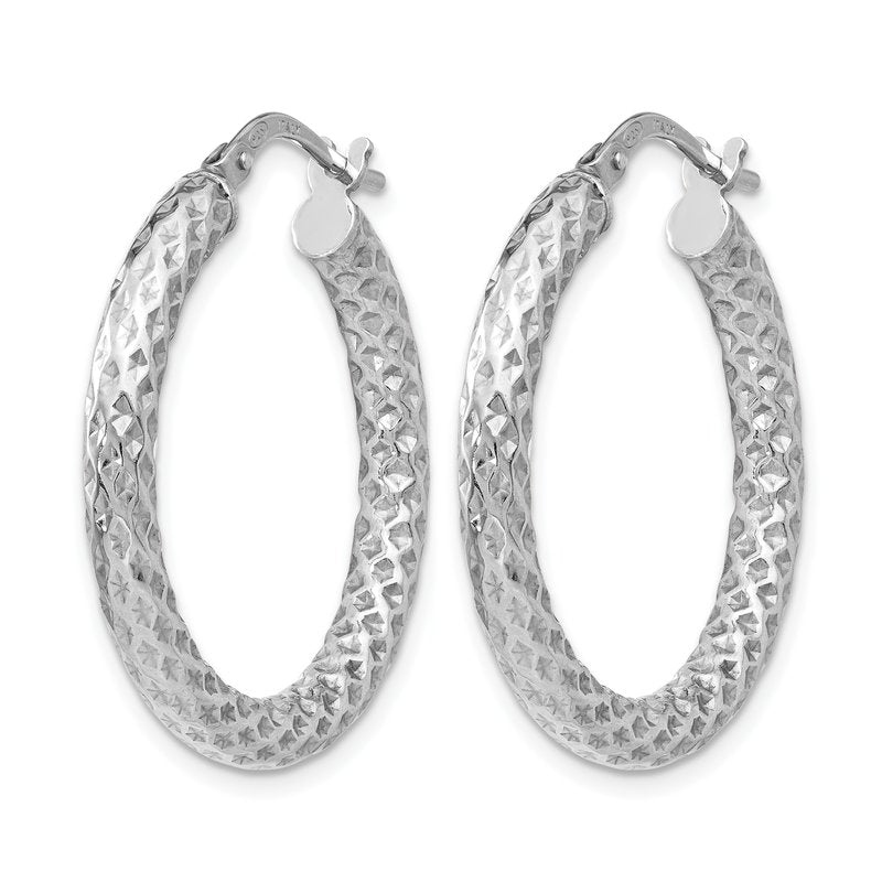 Sterling Silver RH-plt Polished &amp; Textured Hinged Hoop Earrings
