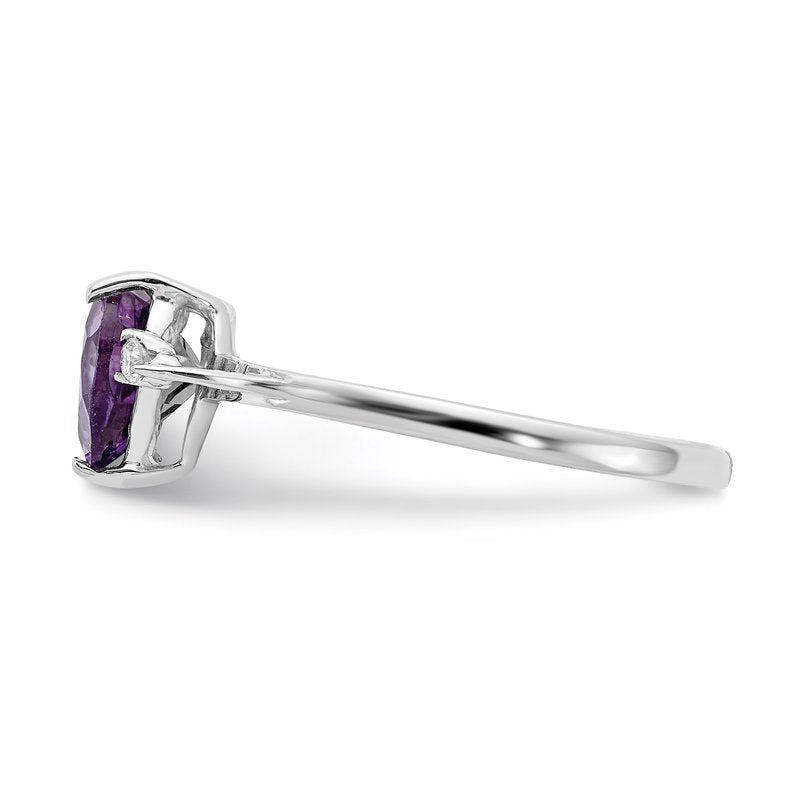 14k White Gold 7mm Heart Amethyst AAA Diamond ring
