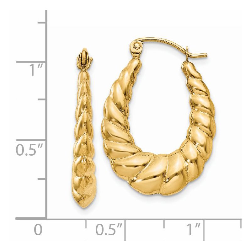 14k Polished Twisted Hollow Hoop Earrings