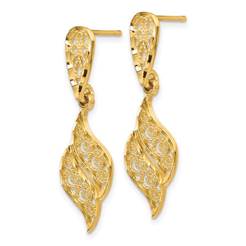14k Polished & Diamond-Cut Filigree Swirl Dangle Post Earrings