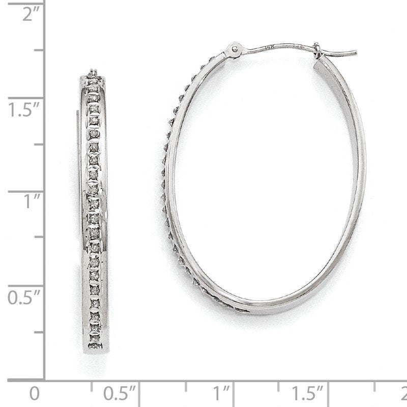14k White Gold Diamond Fascination Oval Hinged Hoop Earrings