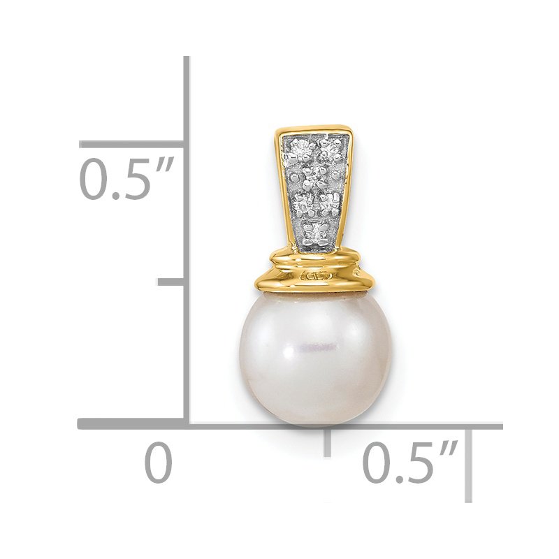 14k 6-7mm Button White Freshwater Cultured Pearl and Diamond Pendant