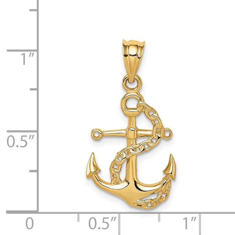 14K Polished Anchor and Chain Pendant