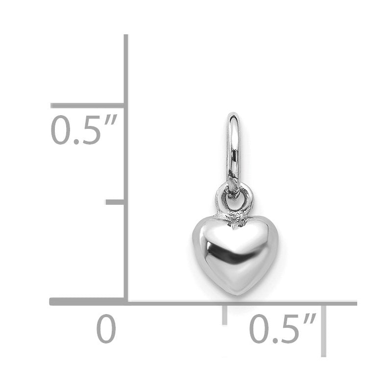 14k White Gold Solid Polished 3D Heart Charm