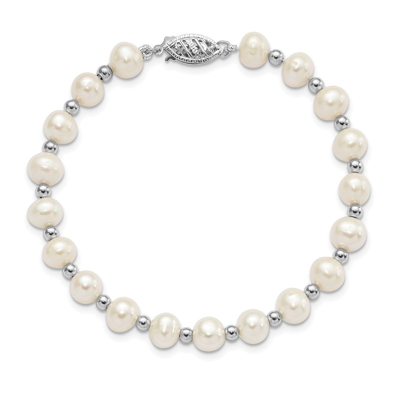 14k White Gold 6-7mm White Near-Round Freshwater Cultured Pearl Beaded 18 inch Necklace