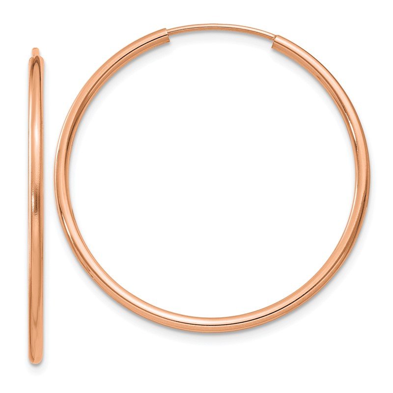 14k Rose Gold 1.5x30mm Polished Endless Tube Hoop Earrings