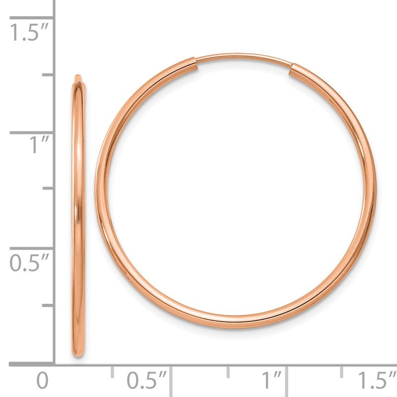 14k Rose Gold 1.5x30mm Polished Endless Tube Hoop Earrings
