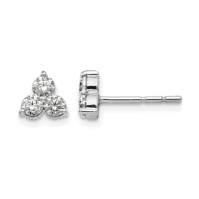 14K White Gold 1/2 carat Lab Grown Diamond VS+ F+ Complete Three Stone Post Stud Earrings