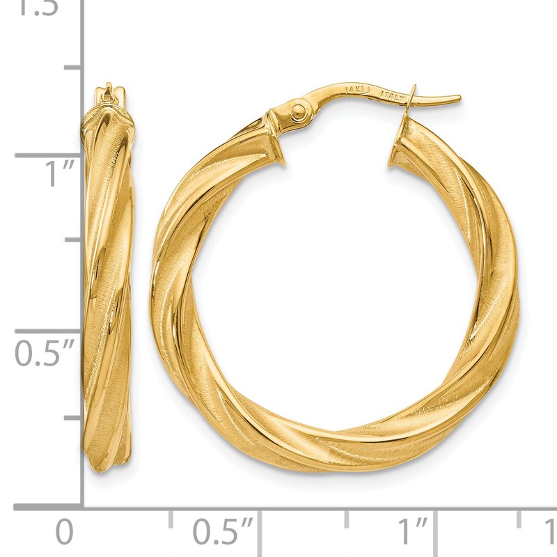 14K Polished Scratch-finish Twisted Hoop Earrings