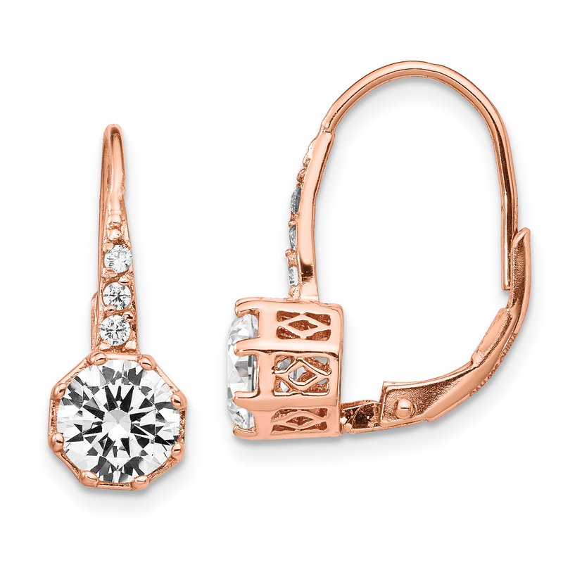 Sterling Silver Rose Gold-plated Brilliant-cut CZ Leverback Dangle Earrings