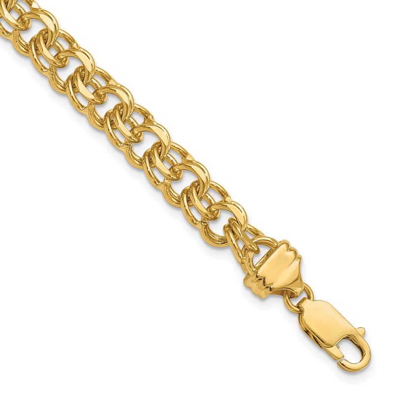 14k 7.5mm Diamond-cut Solid Heavy Double Link 7 inch Charm Bracelet