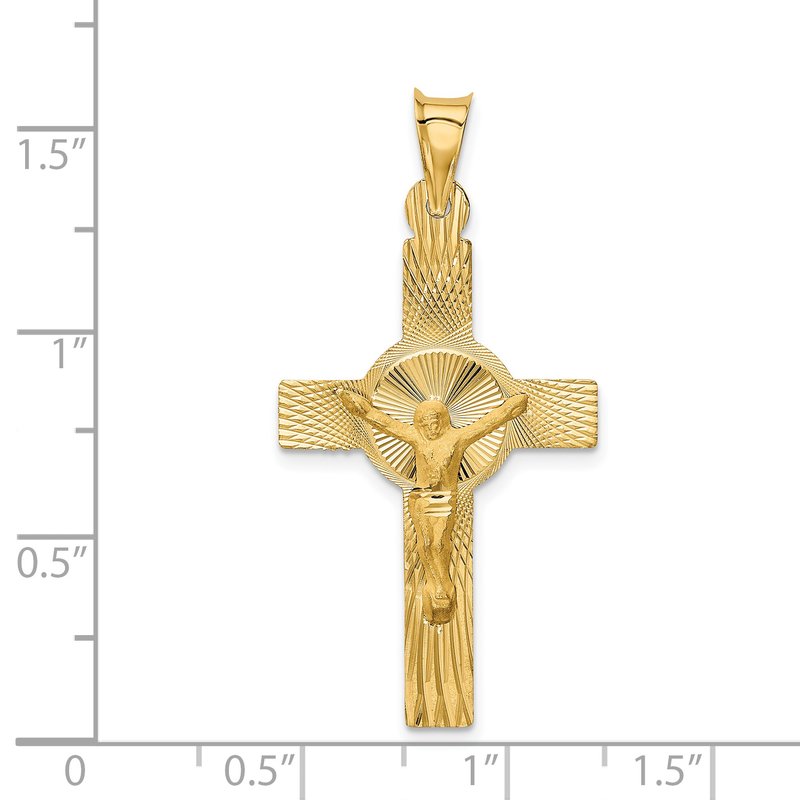 14k Polished Satin and Diamond-cut Crucifix Pendant