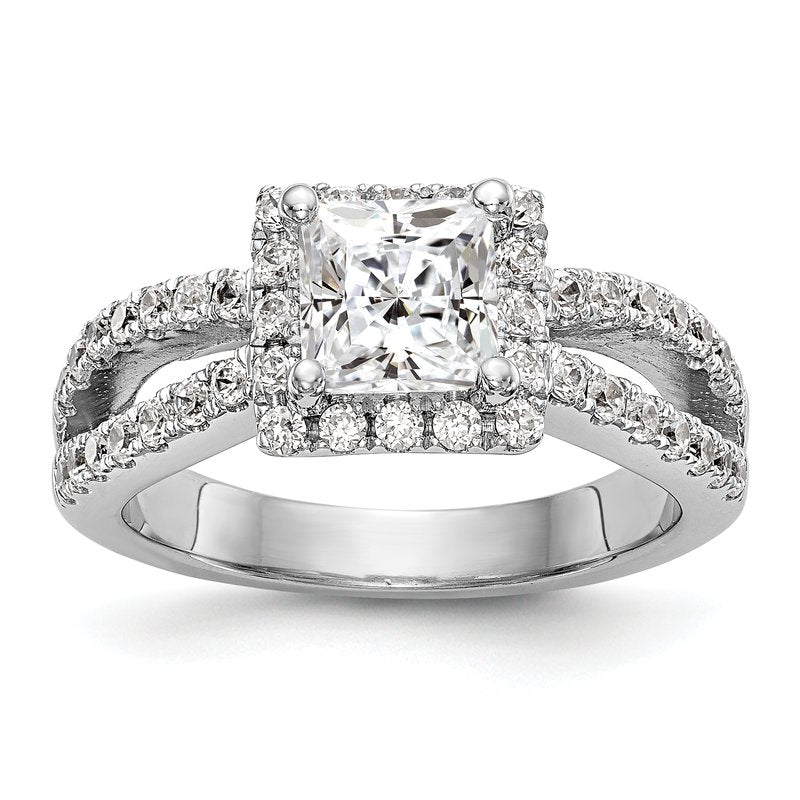 14K White Gold 3/4 carat Lab Grown Diamond VS/SI  D E F  Semi Mount Princess Halo Engagement Ring