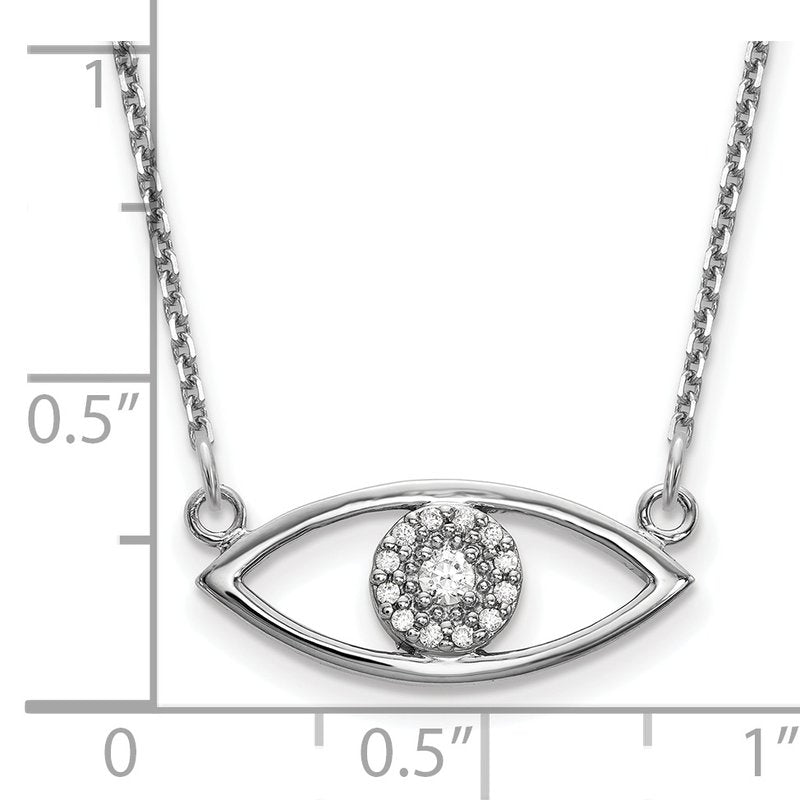 14k White Gold Polished 1/10 carat Diamond Small Evil Eye 18 inch