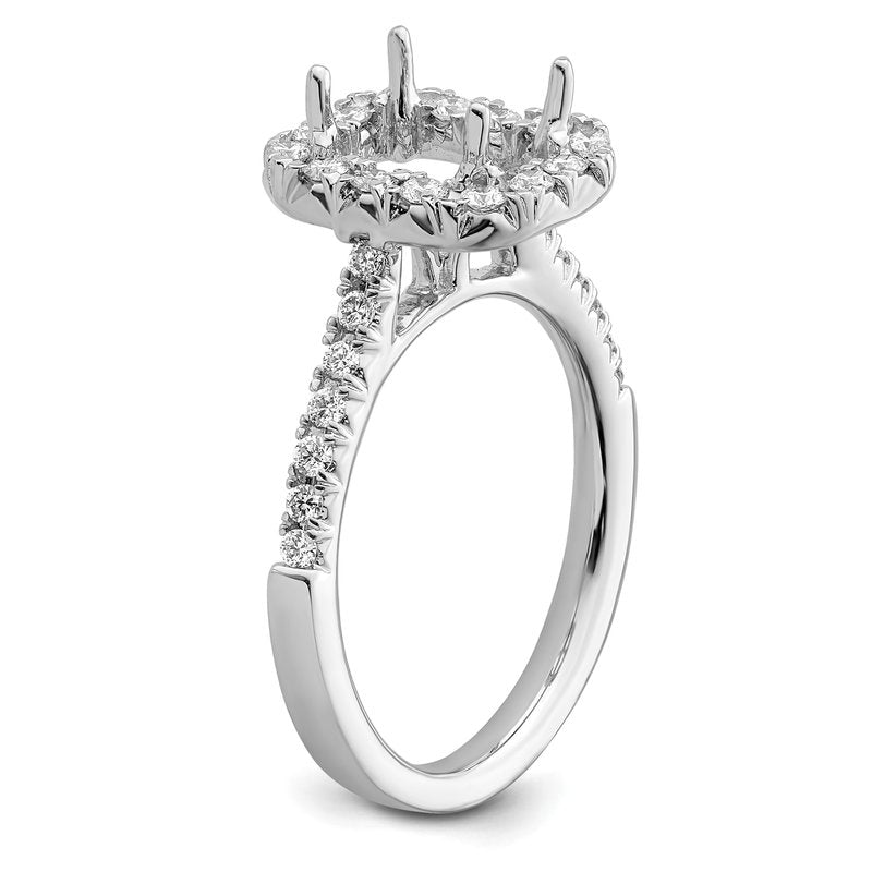 14K White Gold 1/4 carat Lab Grown Diamond VS+ F+ Semi-Mount Emerald Halo Engagement Ring