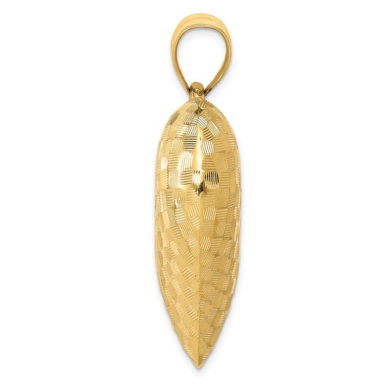 14K Polished Basket Weave Pattern 3-D Puffed Heart Pendant