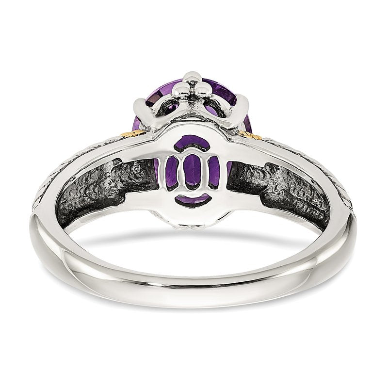 Sterling Silver with 14K Accent Antiqued Oval Amethyst Ring