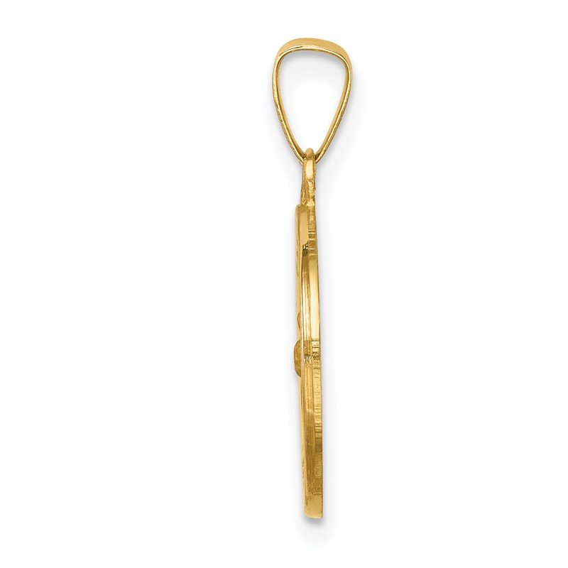 14k Polished and Satin Hollow St Francis Medal Round Pendant