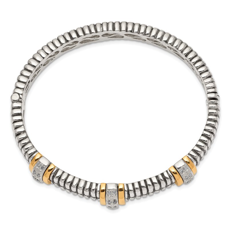 Sterling Silver with 14K Accent Antiqued 1/4ct. Diamond Hinged Bangle Bracelet