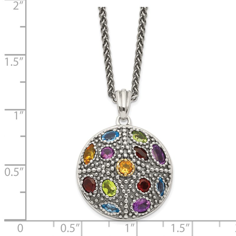 Sterling Silver with 14K Accent 18 Inch Antiqued .43Amethyst/.19Citrine/.32Blue Topaz/.32Peridot/.35Garnet Necklace