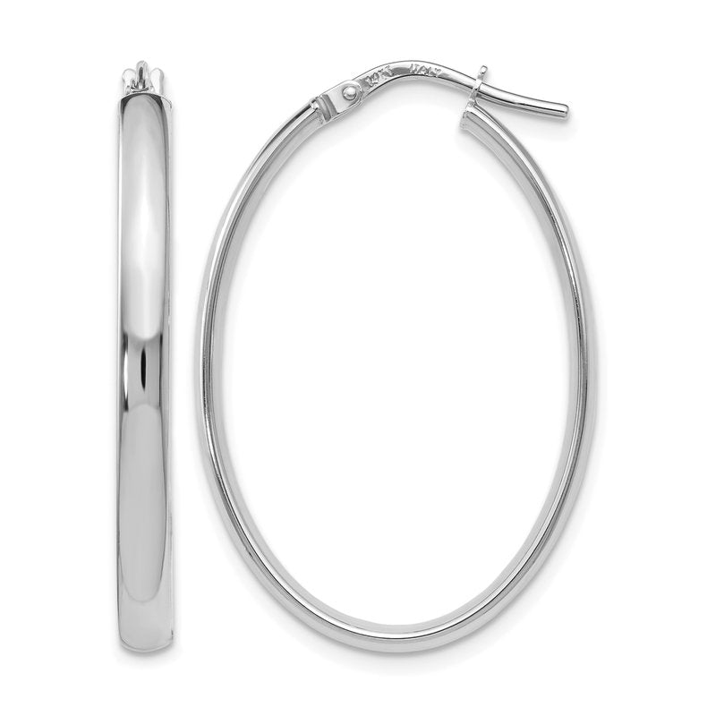 14K White Gold Polished Oval Hoop Earrings